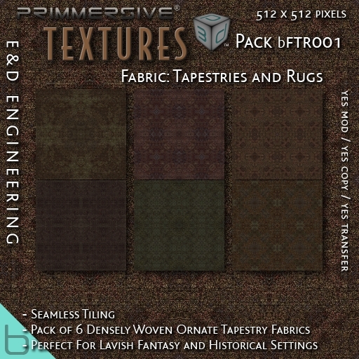 [bFTR001] 6 512px Densely Woven Ornate Tapestry and Carpet Fabric Pattern Textures by E&D ENGINEERING