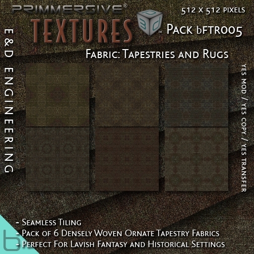 [bFTR005] 6 512px Densely Woven Ornate Tapestry and Carpet Fabric Pattern Textures by E&D ENGINEERING