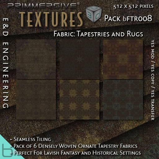 [bFTR008] 6 512px Densely Woven Ornate Tapestry and Carpet Fabric Pattern Textures by E&D ENGINEERING