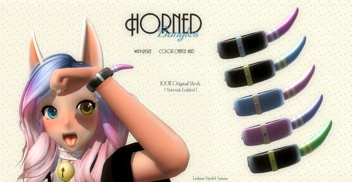 =^.^=MS=^.^={Horned Bangles} With resize + Color change Hud
