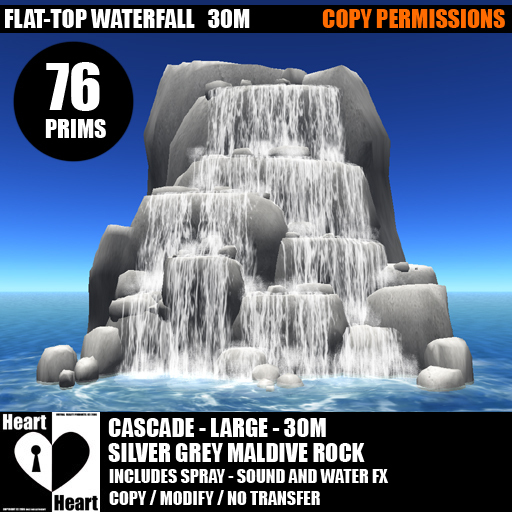 Waterfalls – Flattop Cascade Waterfall – Silver Grey Maldive Rocks – 30m - Design 2