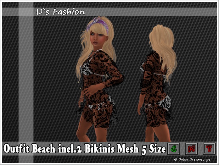 Mesh Beach Tunic With Bikini Black