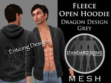 *ED Mens Mesh Grey Fleece Open Hoodie with Dragon Design