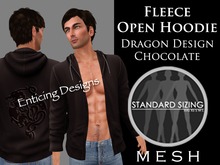 *ED Mens Mesh Chocolate Fleece Open Hoodie with Dragon Design