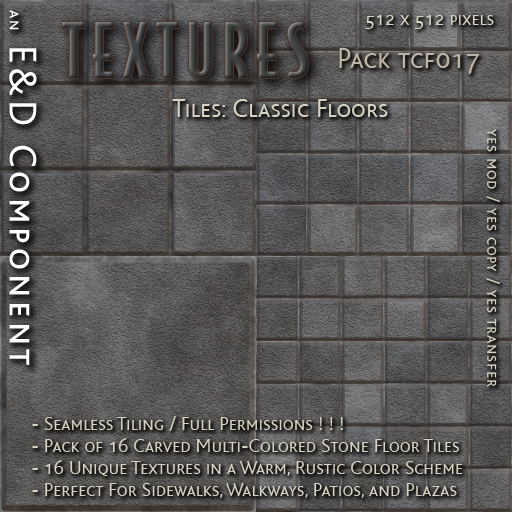 [TCF017] 16 512px Gray Stone Masonry Block Tile Textures for Unique Structures and Floors by E&D ENGINEERING