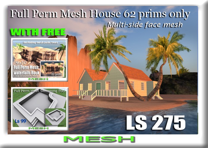 Full Perm Mesh House  62 prims only!!
