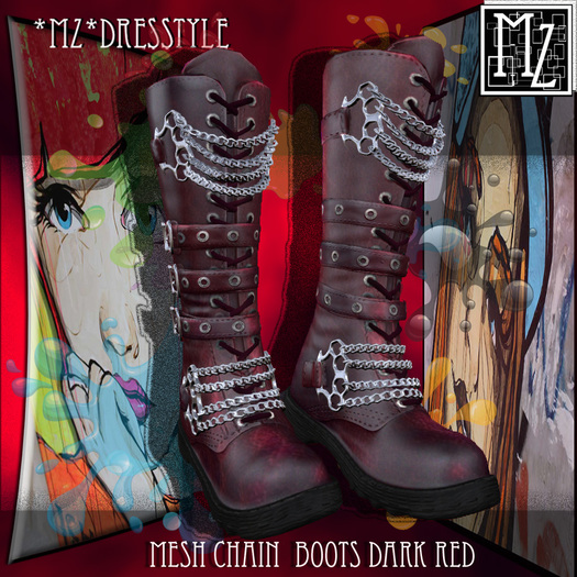 *MZ* Mesh Chain Boots DARK RED