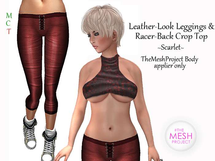 [rua modena] TMP-Leather Look Leggings & Racerback Top - Berry