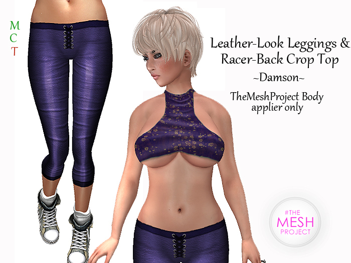 Leather Look Leggings & Racerback Top - Damson (applier for TheMeshProject Body)