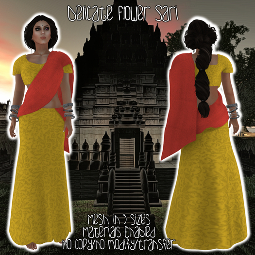 HANAU - Delicate Flower Sari Gold Red -boxed-