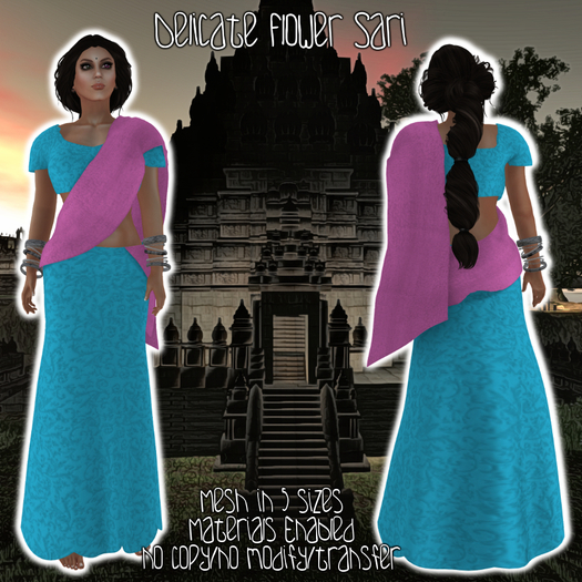 HANAU - Delicate Flower Sari Blue Pink -boxed-