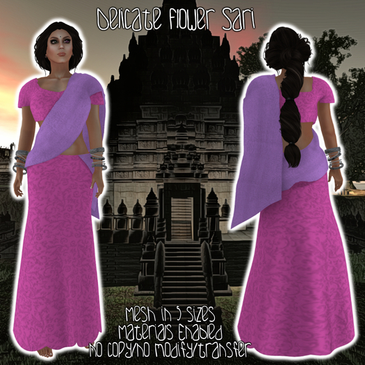 HANAU - Delicate Flower Sari Purple Pink -boxed-