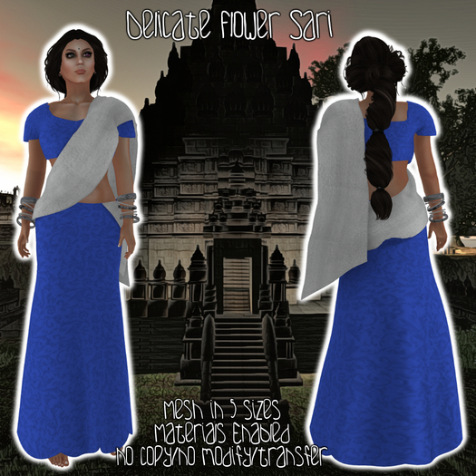 HANAU - Delicate Flower Sari Blue Silver -boxed-