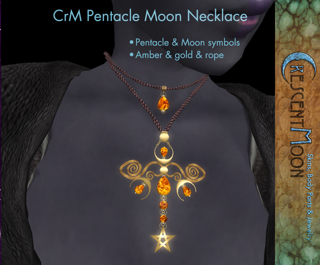 CrM-Moon& Pentacle Necklace (Amber/Gold) RC
