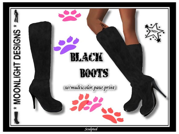 *MD* Black Boots - w/paw foot print