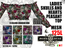 Mesh Head - Skulls & Hearts Peasant Top - All Sizes