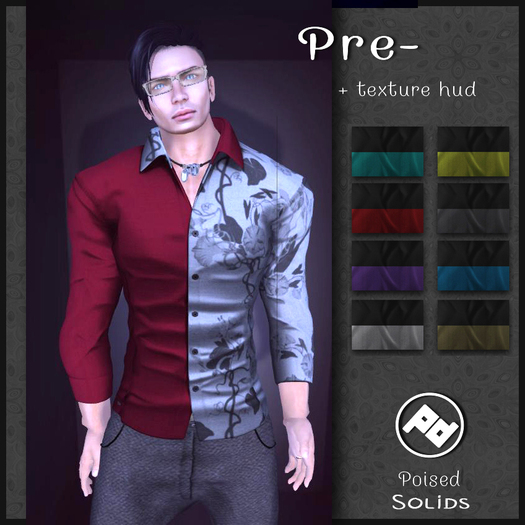 ::Poised:: Pre Male Shirt SOLIDS  - Texture Changing HUD