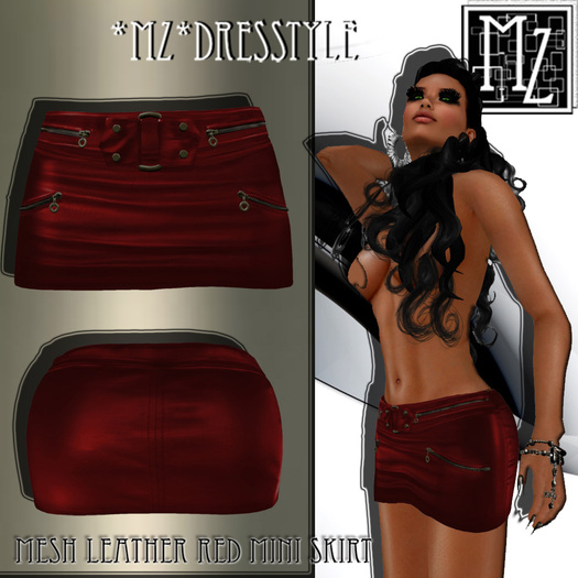 *MZ* Mesh Mini Leather Skirt red