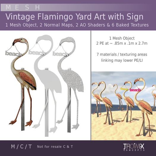Trowix - Vintage Flamingo Yard Art w/ Sign Mesh Pack