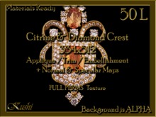 Citrine & Diamond Crest 334x512 Applique / Jewel/Embellishment/Trim with Alpha Full Perms Materials Ready