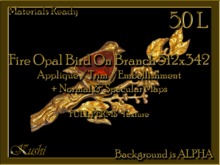 Fire Opal Bird On Branch 512x342 Applique / Jewel/Embellishment/Trim with Alpha Full Perms Materials Ready