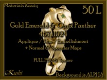 Gold Emerald Onyx Panther 467x1024 Applique / Jewel/Embellishment/Trim with Alpha Full Perms Materials Ready