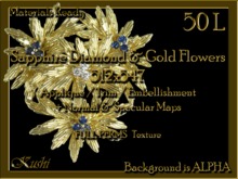 Sapphire Diamond & Gold Flowers 512x547 Applique / Jewel/Embellishment/Trim with Alpha Full Perms Materials Ready