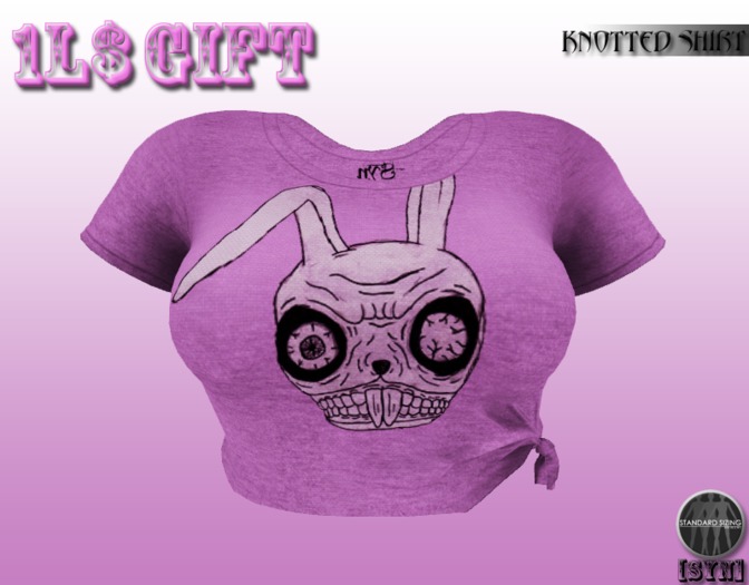 [Gift] Ladies Knotted T-shirt 'Evil Rabbit' (pink)