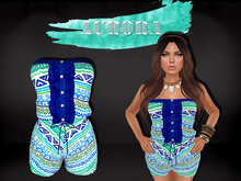 AURORA - Mesh Strapless Ruffled Romper - Sky Tribal