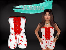 AURORA - Mesh Strapless Ruffled Romper - Geometric Watermelon