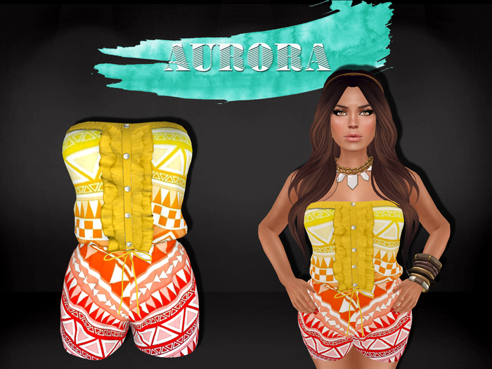 AURORA - Strapless Ruffled Romper - Desert Sunrise