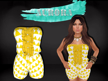 AURORA - Strapless Ruffled Romper - Geometric Pineapple