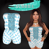 AURORA - Strapless Ruffled Romper - Geometric Sky