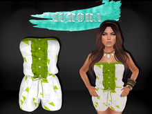 AURORA - Mesh Strapless Ruffled Romper - Geometric Apple