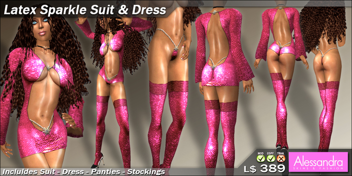 ALESSANDRA - Latex Sparkle Suit & Dress - PINK