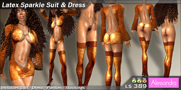 ALESSANDRA - Latex Sparkle Suit & Dress - GOLD