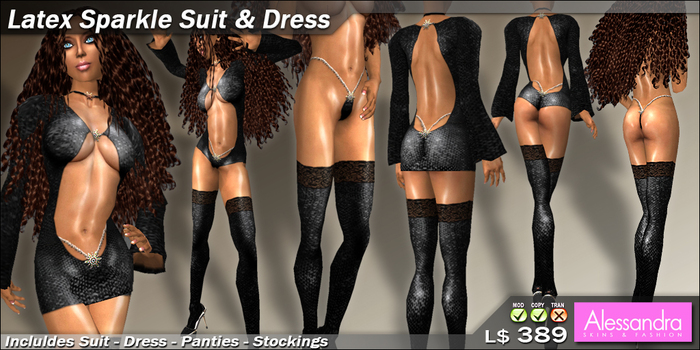 ALESSANDRA - Latex Sparkle Suit & Dress - BLACK