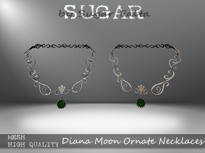 SUGAR - Diana Moon Ornate Emerald Necklace BOXED