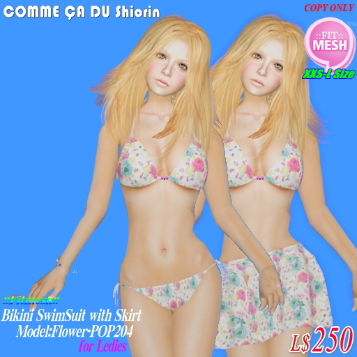 =CS= FitMesh_Bikini with Skirt Flower-POP204