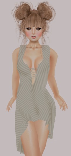 [12 Faeries] Lace-Up Grey Stripes Dress