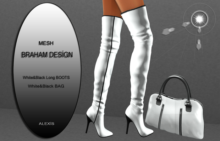 Braham Design Alexis White Long Boots Mesh Bag