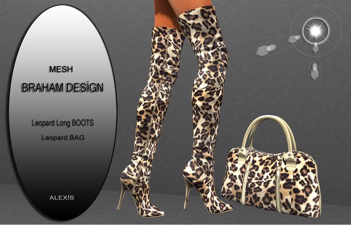 Braham Design Alexis Leopard Long Boots Mesh Bag