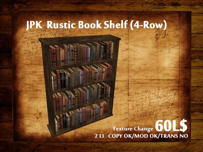 **JPK Rustic Book Shelf (4-Row) BOX