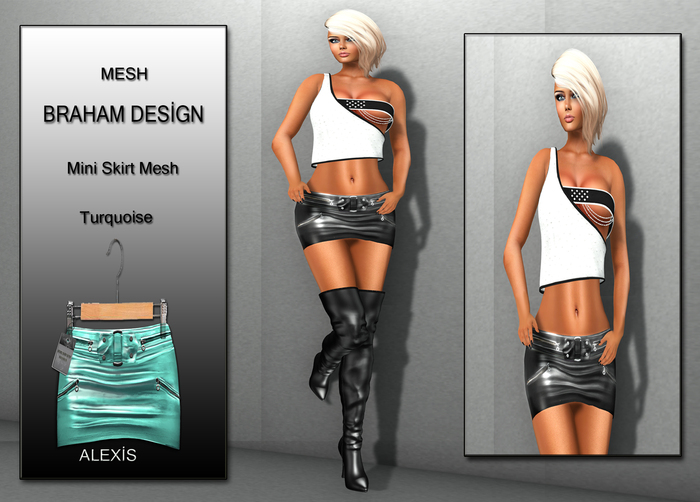 Braham Design Alexis Turquoise Mini Skirt Mesh