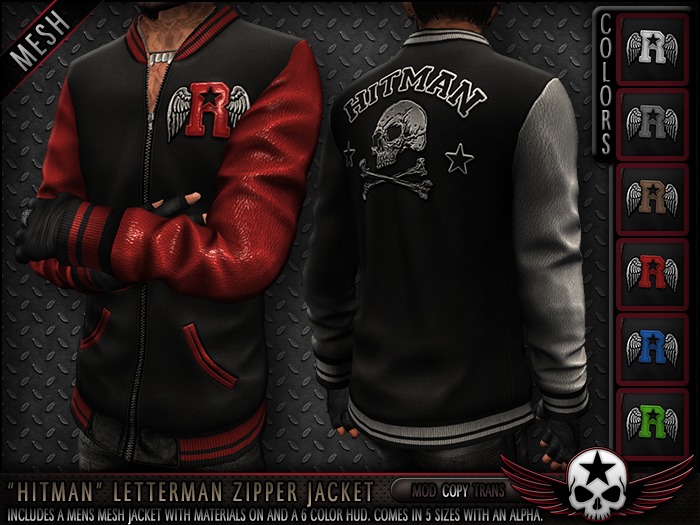 = REBELLION = "HITMAN" LETTERMAN ZIPPER JACKET