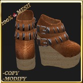 LW_ Wedge Style Platform Pumps - Brown Leather