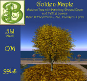  Autumn Golden  Maple v.2,  w/ Ground cover & Falling Leaves Mesh .Ultra Light  5LI - 2 Linked  =  1 prim