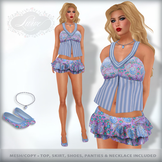 *Lurve* Mesh Layered Mini Skirt Outfit - Blue