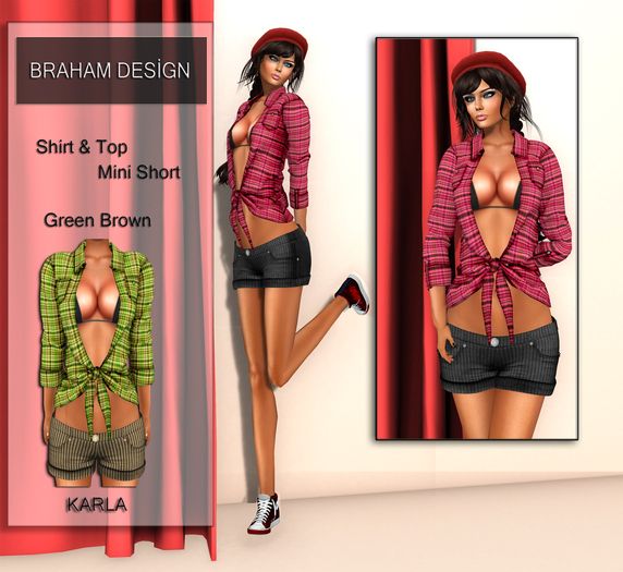 Braham Design Karla DarkBrown Green Shirt 8color Mini Short Top