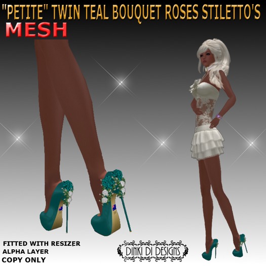 DINKI-DI PETITE TWIN TEAL BOUQUET ROSES STILETTO'S
